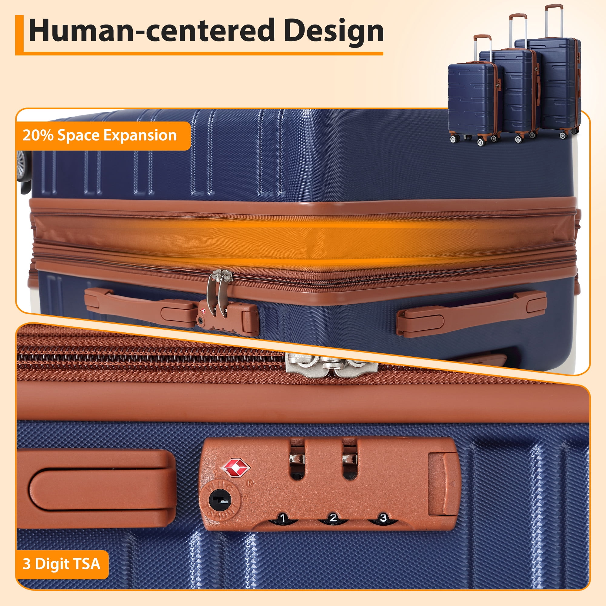 TEQIN 3 Piece Hardshell Luggage Set,Expandable Suitcases With Wheels (20 In/24 In/28 In),Lightweight Suitcase Set 3pcs With TSA Locks ,Durable Hardside Luggage Rolling Suitcase For Travel
