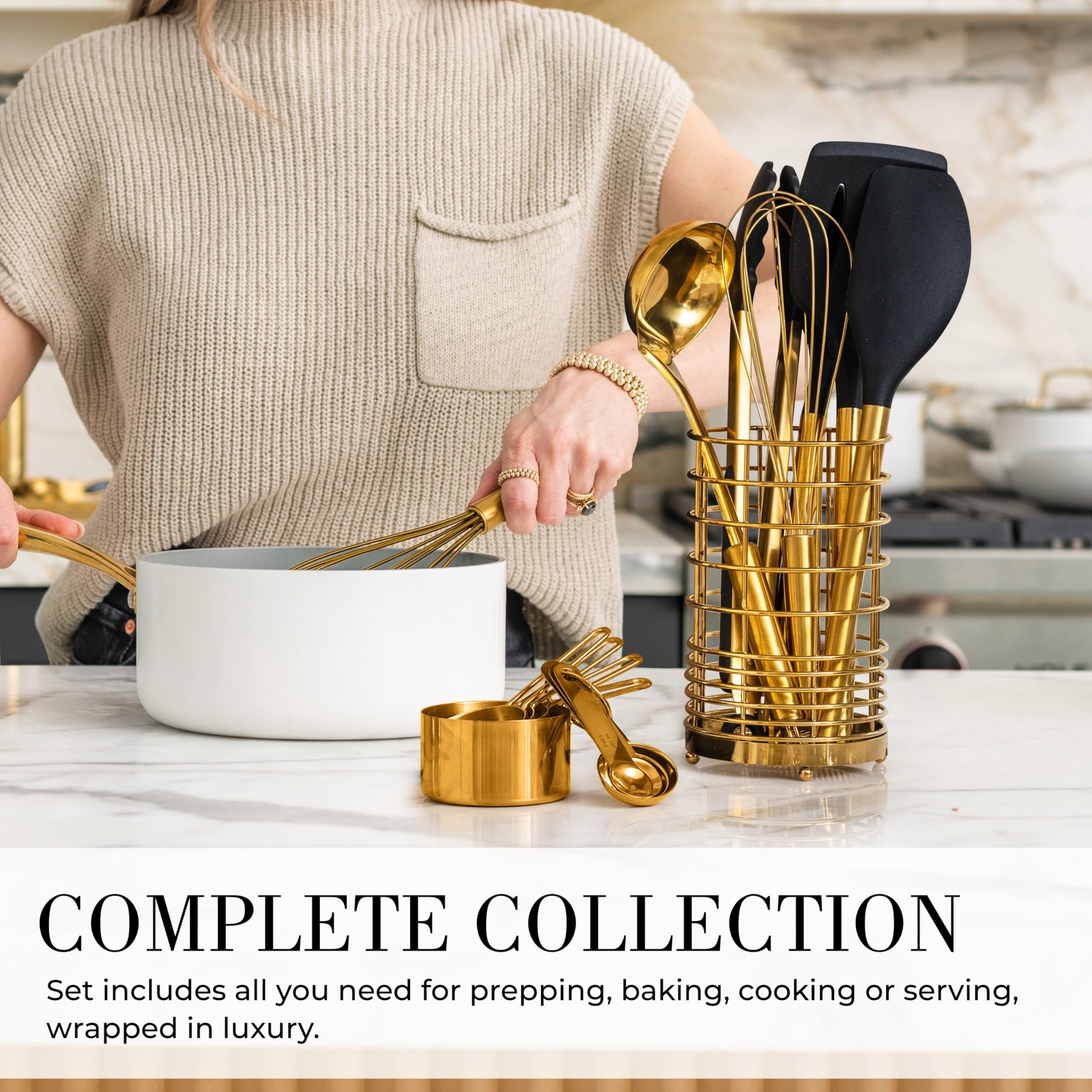 Styled Settings 15-Piece Black and Gold Kitchen Utensils Set with Measuring Cups & Spoons, BPA-Free