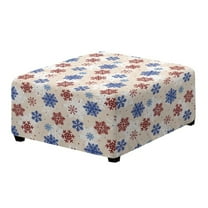 Xoenoiee Christmas Snowflake Print Ottoman Cover, Washable Square Slipcover Soft Fabric Storage Ottoman Cover Christmas Decor Stretchable Footstool Slipcover Foot Stool Cover with Elastic Bottom, S