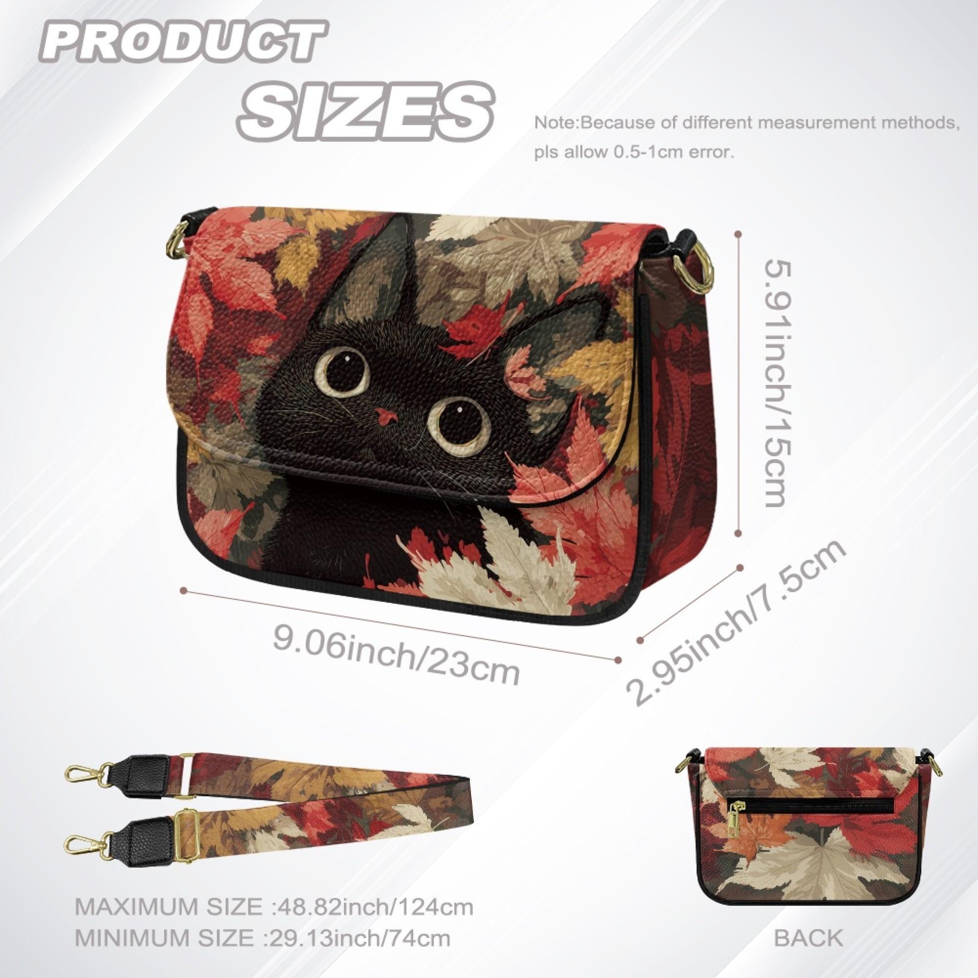 TSOVTHRID Black Cat Maple Leaf Print Small Crossbody Bag, Trendy PU Leather Crossbody Purse with Adjustable Strap, Women's Shoulder Handbag
