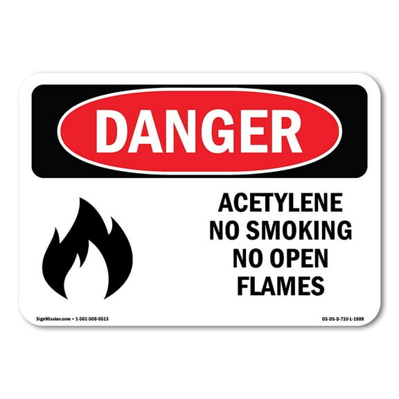 OSHA Danger Sign - Acetylene No Smoking No Open Flames | Decal | Protect Your Business, Construction Site, Warehouse & Shop Area |  Made in The USA