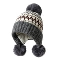 thumbnail image 2 of AVRNLIQ Ear Flap Beanie for Women Knit Winter Hat with Pom Pom Fair Isle Gray, 2 of 6