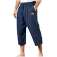 thumbnail image 5 of Nmnitkp Men's Capri Pants 3/4 Joggers Gym/Workout/Hiking Below Knee Long Shorts Lightweight Quick Dry with Zipper Pockets Navy,L, 5 of 6