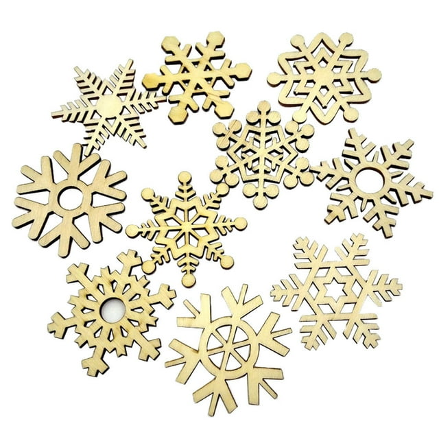 Fiudx Juego de Copos de Nieve de Madera, Adornos Vintage para Árbol, Decoración de Boda Diy, Diseño Surtido de 10 Piezas, Perfecto para Manualidades Navideñas y Festivas, 5,1 Cm de Diámetro, Acabado