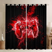 jejeloiu Teens Video Game Blackout Curtains Set of 2 (52x84 Each),Cartoon Console Gamepad Window Curtains,Red Black Curtains and Drapes For Teens,Breathable Home Decor