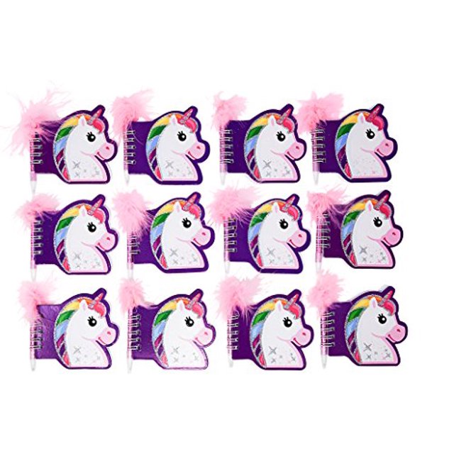 Suministros para fiestas de unicornio 12 juegos de blocs de notas y bolígrafos de unicornio.Cada juego incluye 1 cuaderno y 1 bolígrafo. Edgewood Toys 76456000