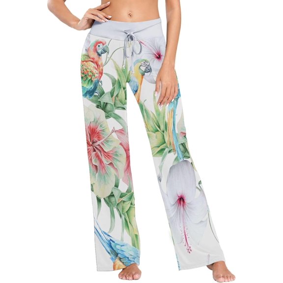 Women's Pajama Pants Bright Parrots Pattern Comfy Stretch Sleepwear Womens Wide Leg Pants Casual Loose Yoga Sweatpants Comfy Lounge Pajama, Small