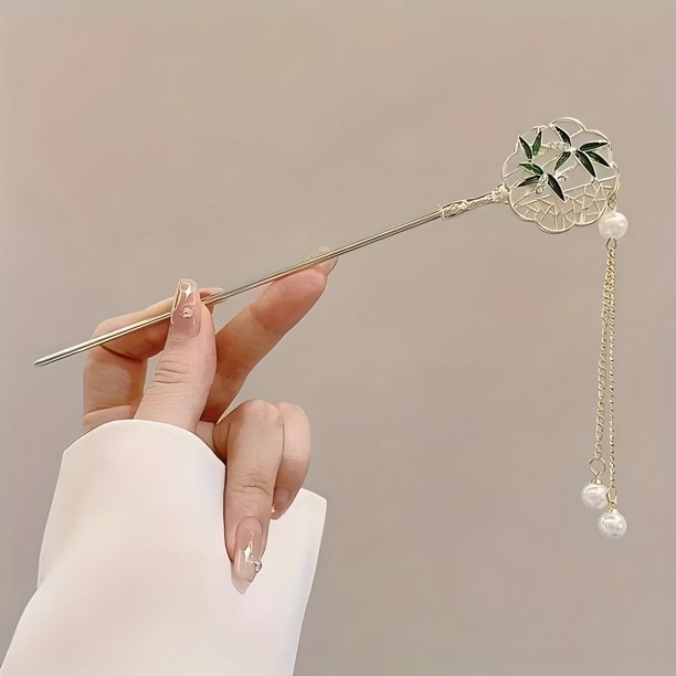 Pinza para el pelo de estilo chino elegante, palo para el pelo con borla, diseño Floral tradicional, accesorio de peinado, joyería para mujer, horquilla