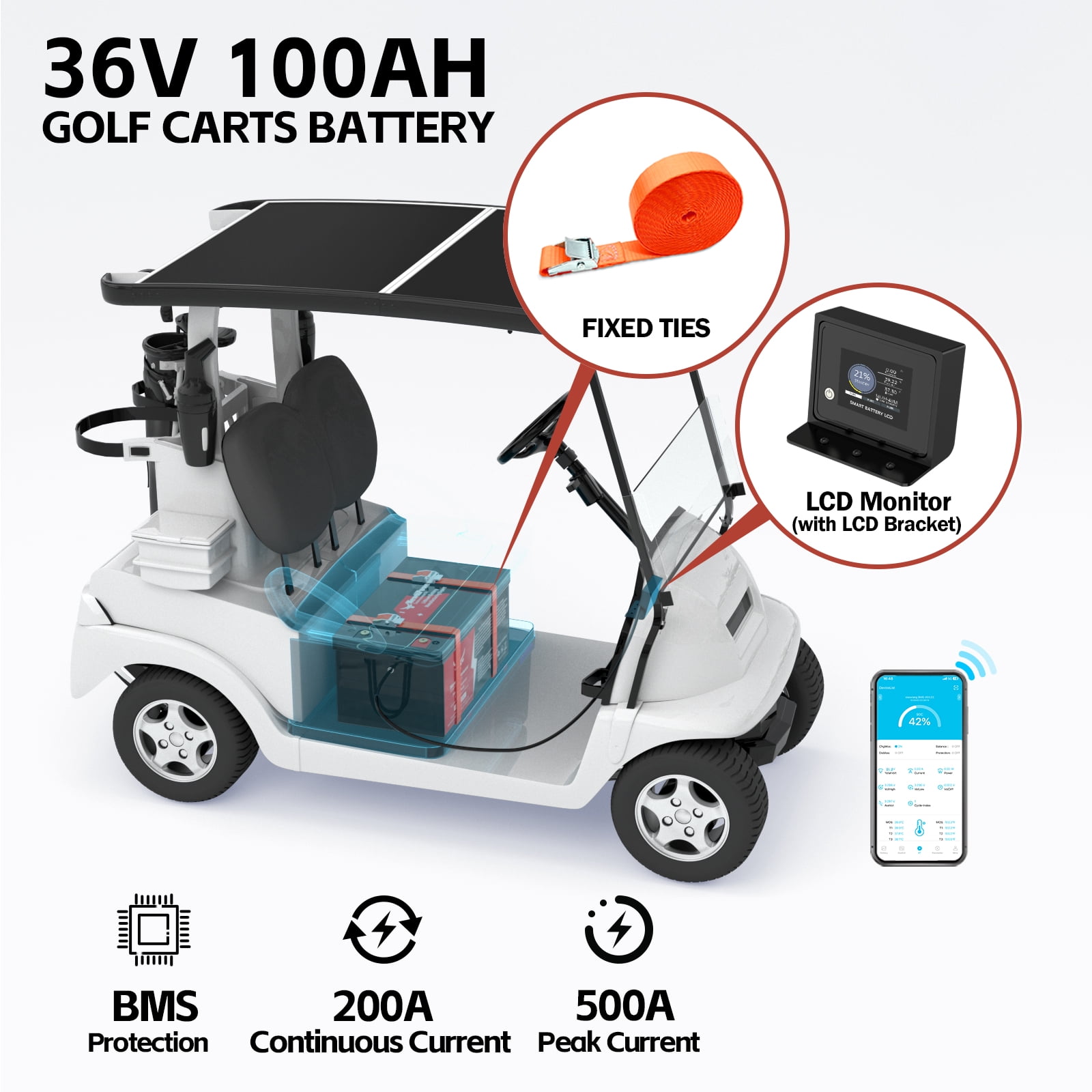 36V 100Ah LiFePO4 Lithium Battery 2000A BMS,NewtiPower 10000+ Deep Cycle Lithium Iron Phosphate Battery Great for Golf Cart, RV, Marine and Off Grid Applications
