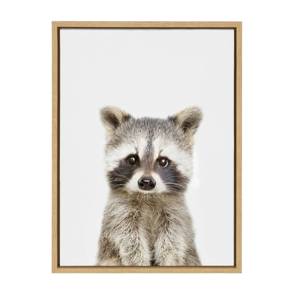 Kate and Laurel Sylvie Baby Raccoon Animal Print Portrait Framed Canvas Wall Art by Amy Peterson, 18x24 Natural