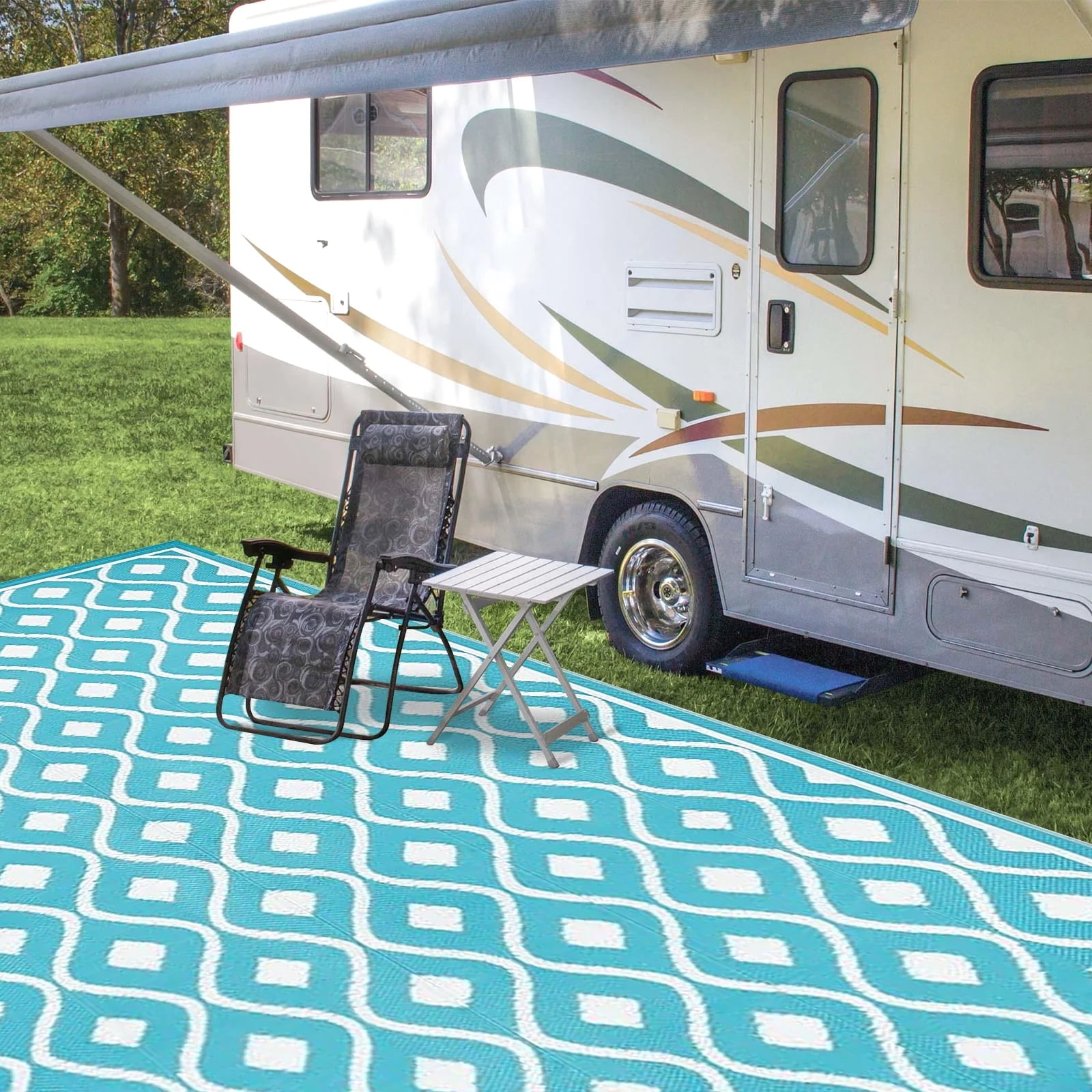 Findosom 8'x10' Large Outdoor Rug Waterproof Patio Rug RV Outdoor Mat Reversible Plastic Straw Area Rug Mat Camping Rugs Floor Mat for Outdoors,RV,Patio,Backyard,Deck,Picnic,Beach,Trailer Teal