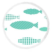 ABPHQTO Different Fishes Swimming To The Left Together Round Beach Blanket with Tassels Beach Throw Towel Yoga Mat Picnic Blanket