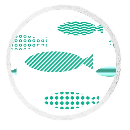 ABPHQTO Different Fishes Swimming To The Left Together Round Beach Blanket with Tassels Beach Throw Towel Yoga Mat Picnic Blanket