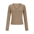 thumbnail image 2 of Women Slim Fit Shirts V Neck Long Sleeve Casual T Shirt Fashion Lightweight Stretch Soft Comfy Pullover Trendy Solid Color Top, 2 of 6