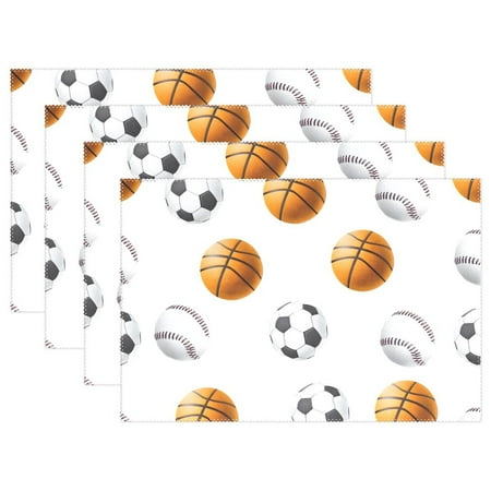 

Ryvnso Placemats Set of 4 Basketball Football Baseball Dining Mats Heat-Resistant Non-Slip Washable Table Mat