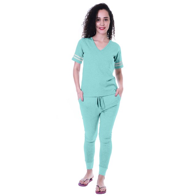 Moomaya Ensemble de Nuit Simple pour Femmes avec Pyjama en Coton 2 Pcs Nuisettes