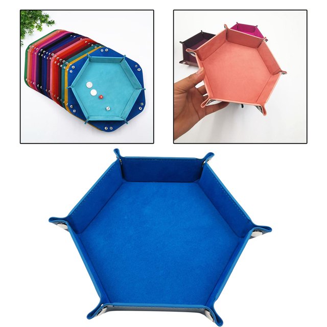 Portátil Portátil Velvet Tray Bandeja Hexagon DND RPG Bandeja Rolling Bandeja Titular de Almacenamiento Grande Cajas para Llaves Sundries Di Azul Baoblaze bandeja de dados de juego de rol