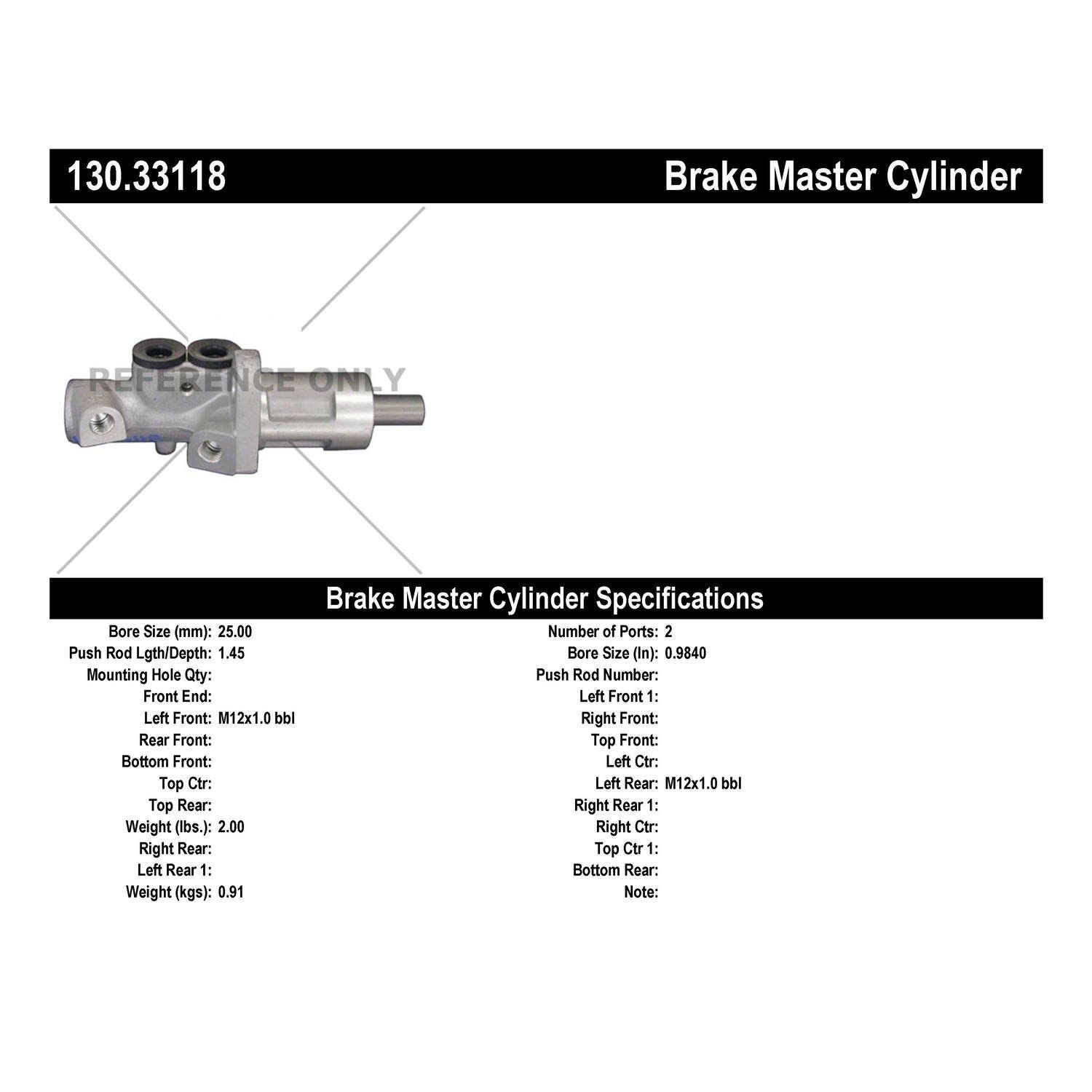 Centric Parts 130.33118 Brake Master Cylinder