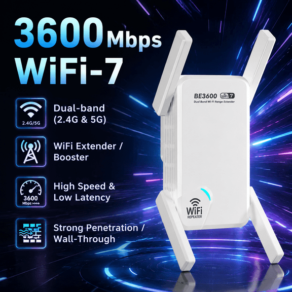 WERCHTAY BE3600 WiFi 7 Signal Extender, 3.6Gbps Dual-Band Internet Booster