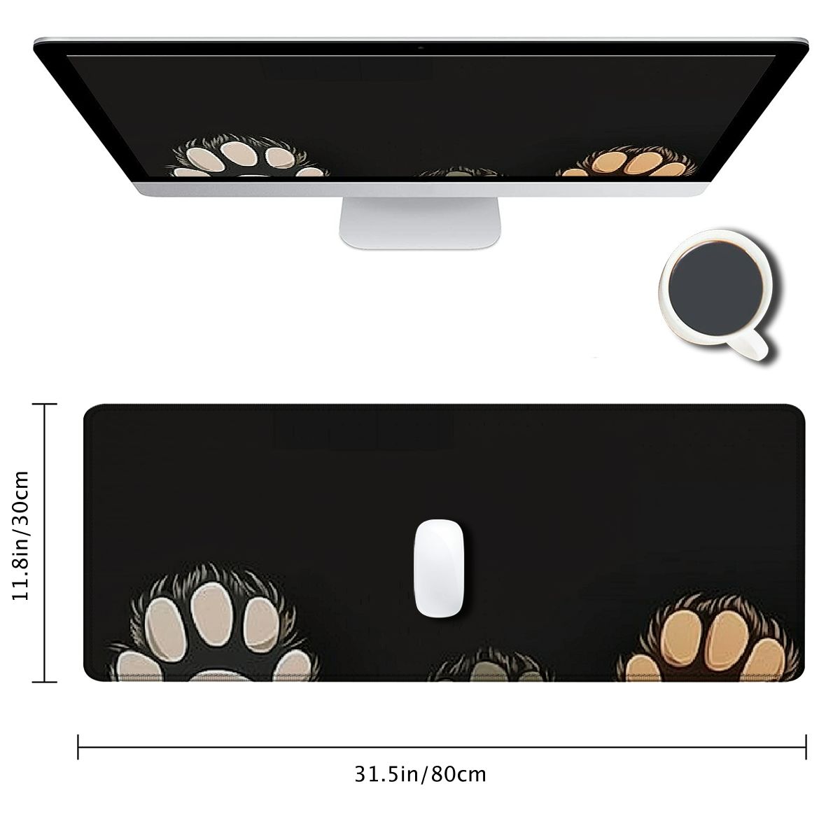 Heduofu Multi Cute Cat Dog Desk Mat, Colorful Pet Paws Mouse Pad  with Wrist Support, Mousepad+Keyboard Wrist Rest+Mouse Wrist Rest+Coaster with Ergonomic Design, Non-Slip Mat 31.5x11.8 in