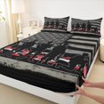 thumbnail image 5 of Manfei Retro Camo US Flag Queen Sheets, Patriotic Soldier Silhouette Queen Sheet Sets, Red, Black Reversible 4pcs (1 Flat Sheet, 1 Fitted Sheet and 2 Pillowcases), 5 of 6