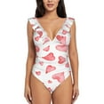 thumbnail image 2 of Yiaed Pink Hearts Print Women's Ruffled One Piece Swimsuit V Neck Swimwear Slimming Monokini for Woman-Large, 2 of 8