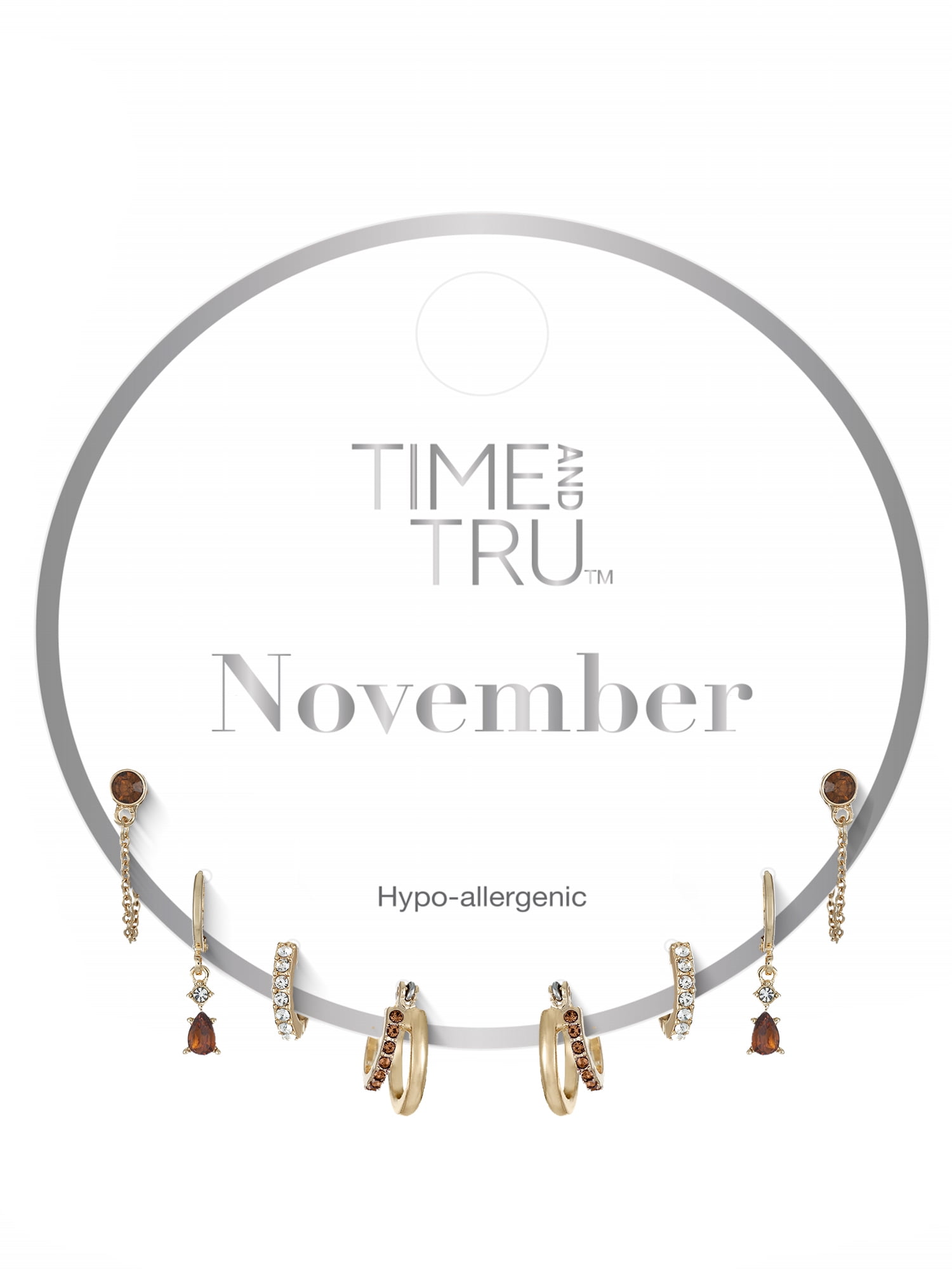 Time and Tru Goldtone Hoop and Dangle "November" Earring Set, 4 Pairs