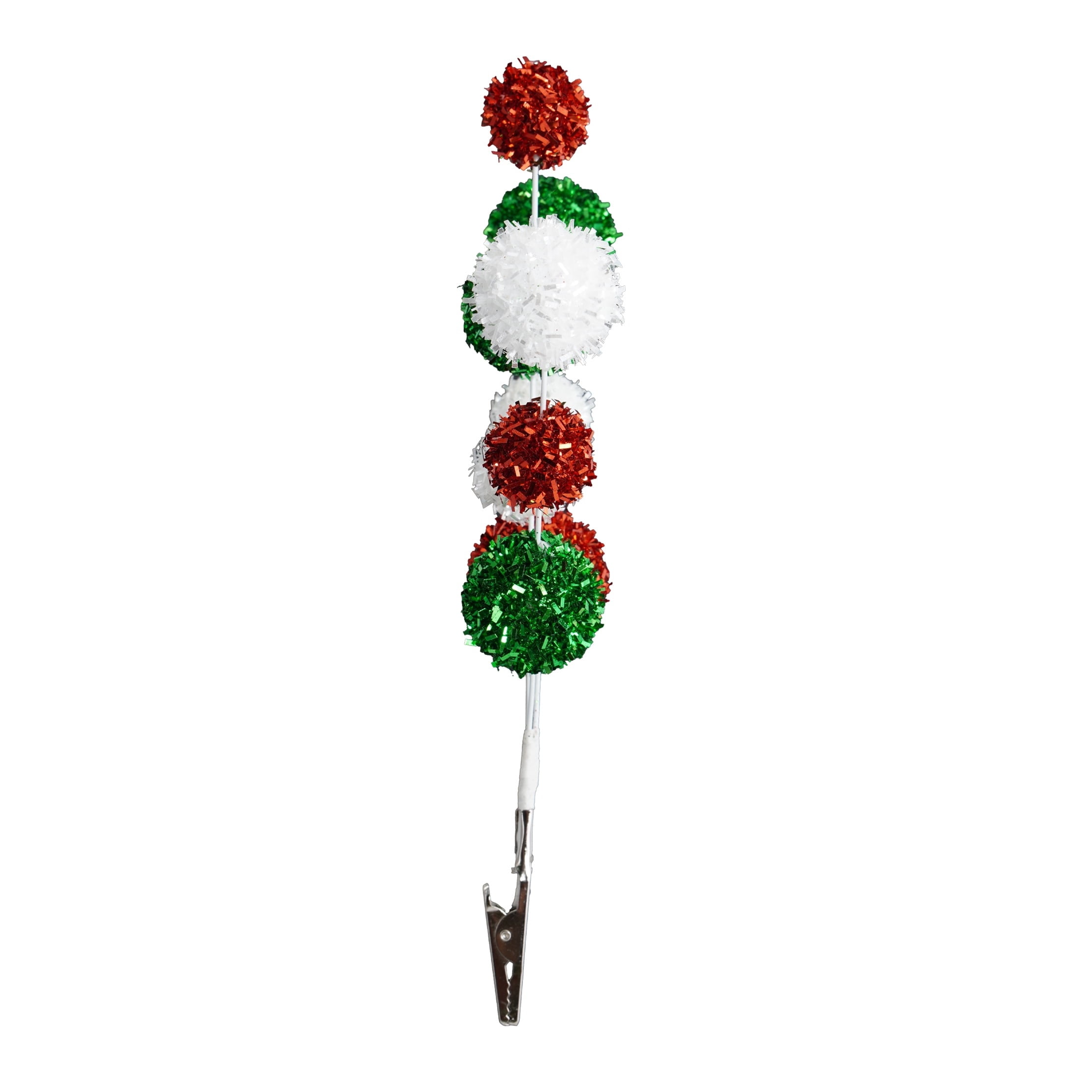Red/Green/White Tinsel Ball Christmas Clip Ornament, 9.3", by Holiday Time