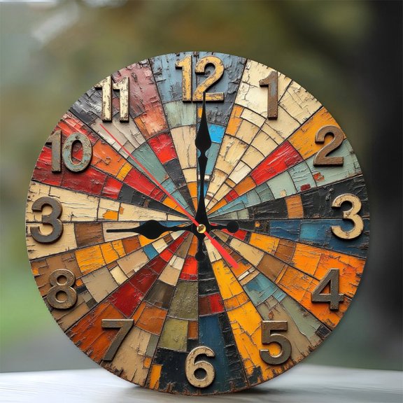 Vintage Colorful Framed Wall Clock for Home Decor 10-Inch Silent Wooden Wall Clock, Battery Operated (AA Batteries Not Included), Artistic Home Decor