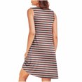 thumbnail image 2 of Ladies Pajamas New Women's Casual Striped Summer Sleepshirt Sleeveless Crewneck Pleated Tshirt Sundresses Nightgown with Pockets Khaki L, 2 of 7