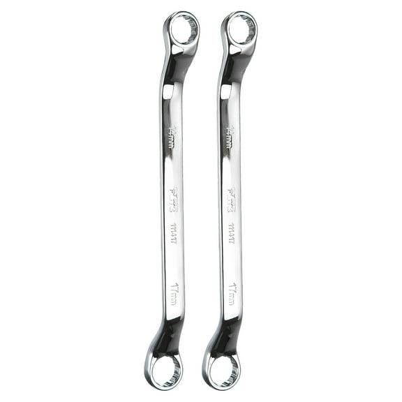 Uxcell 2 Pieces 45 Degree Offset Box End Wrenches 14mm x 17mm Metric 12 Point CR-V Steel Industrial Double Box Wrench