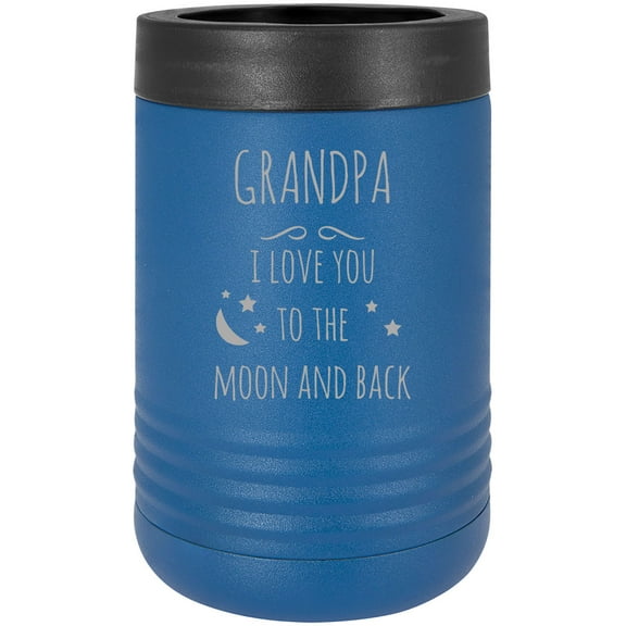 Grandpa I Love You to the Moon and Back Stainless Steel Engraved Insulated Beer Beverage Holder Can Cooler, Blue