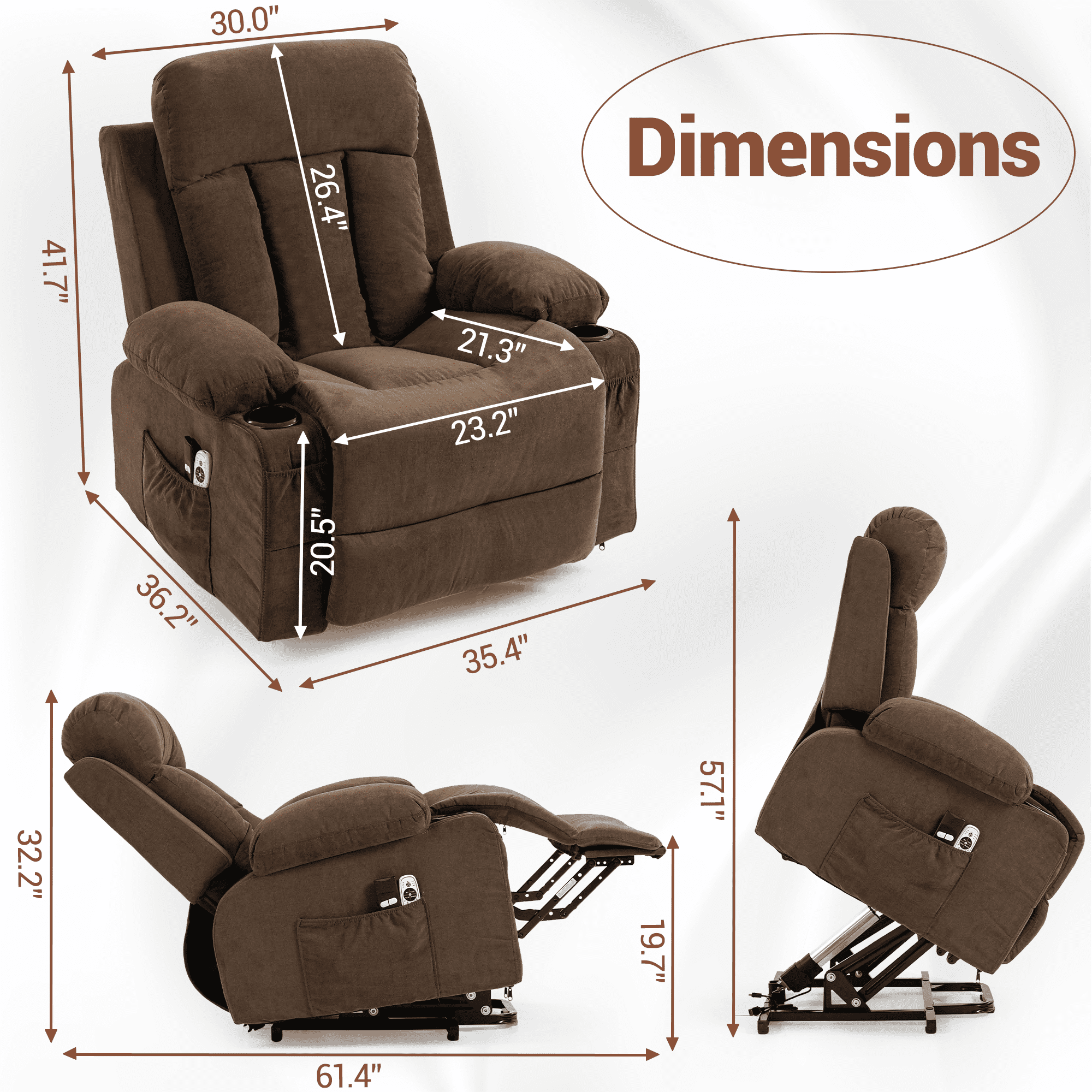 DELMANGO Power Lift Recliner Chair for Elderly, Electric Oversized Reclining Sofa with Vibration Massage & Heat, Cup Holder and USB Charging Port for Living Room, Brown