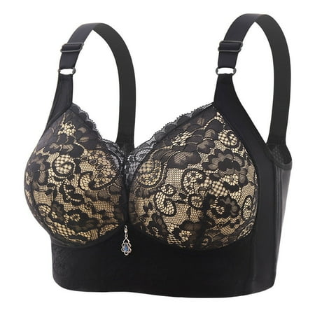 Mgmyaa Bras for Women Large Size Lace Wireless Push Up Breathable Thin Back Breasted Underwear Bra