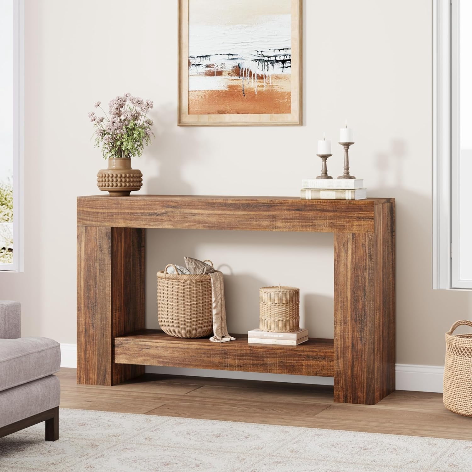 Huisuilinss Hall Console Table, 47" Modern Minimalist Narrow Sofa Display Accent Entry Accent Table Farmhouse Hallway Table with 2-Tier Storage Shelf for Living Room, Entryway, or Hallway