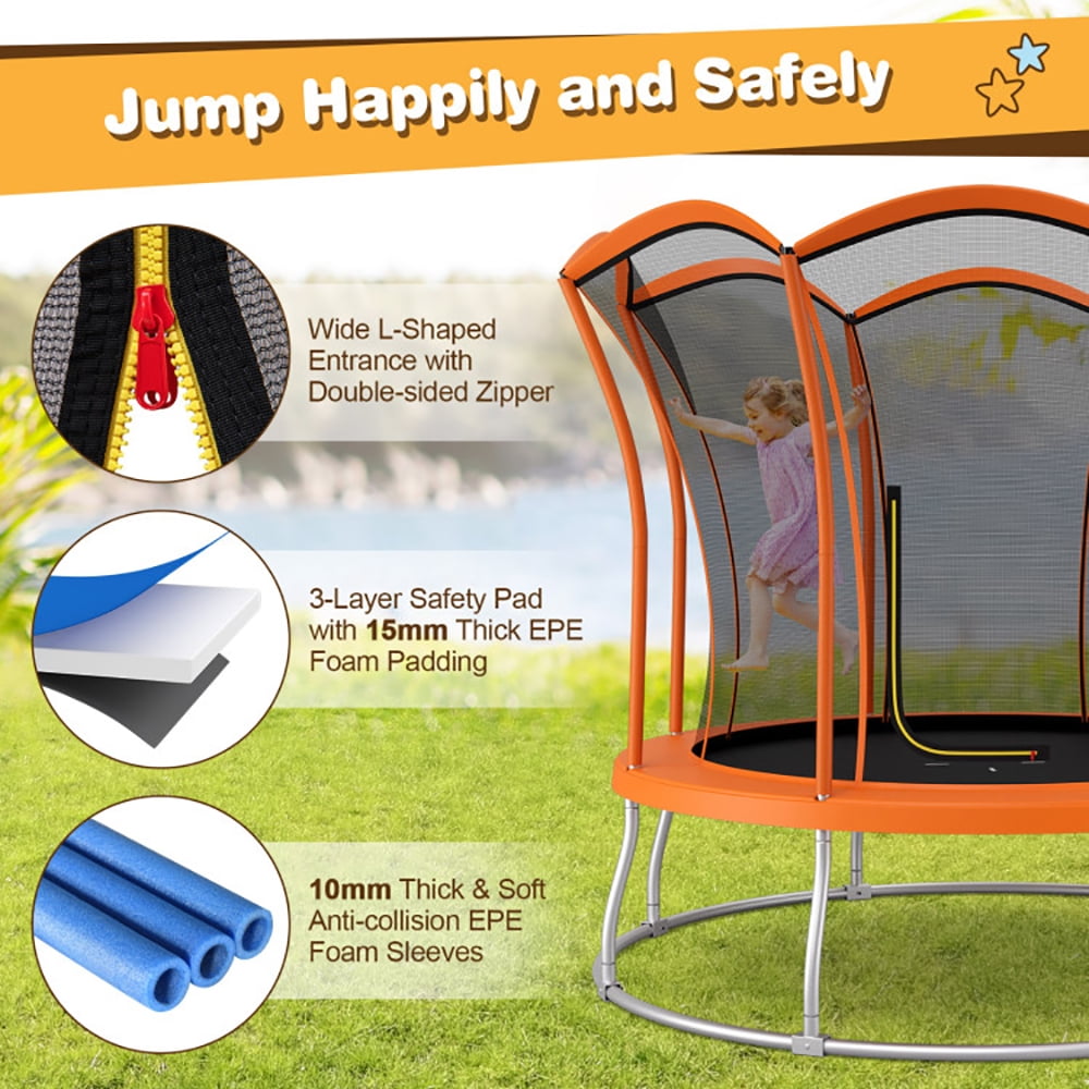 GVN Trampoline, Outdoor Recreational Trampolines,8 Feet Outdoor Unique Flower Shape Trampoline with Enclosure Net-Yellow