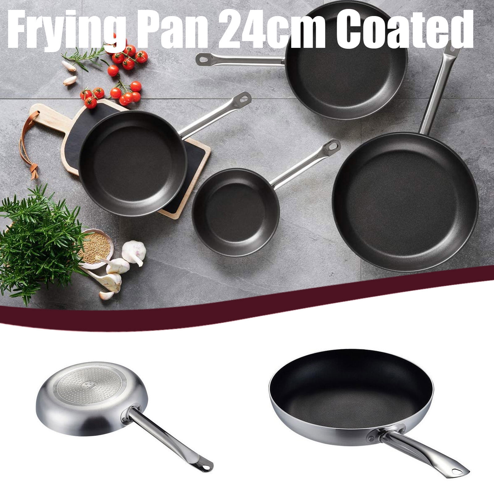 Guvpev Frying Pan Coated Household Stainless Steel Frying Pan No Chemical Coating Silver 9.36