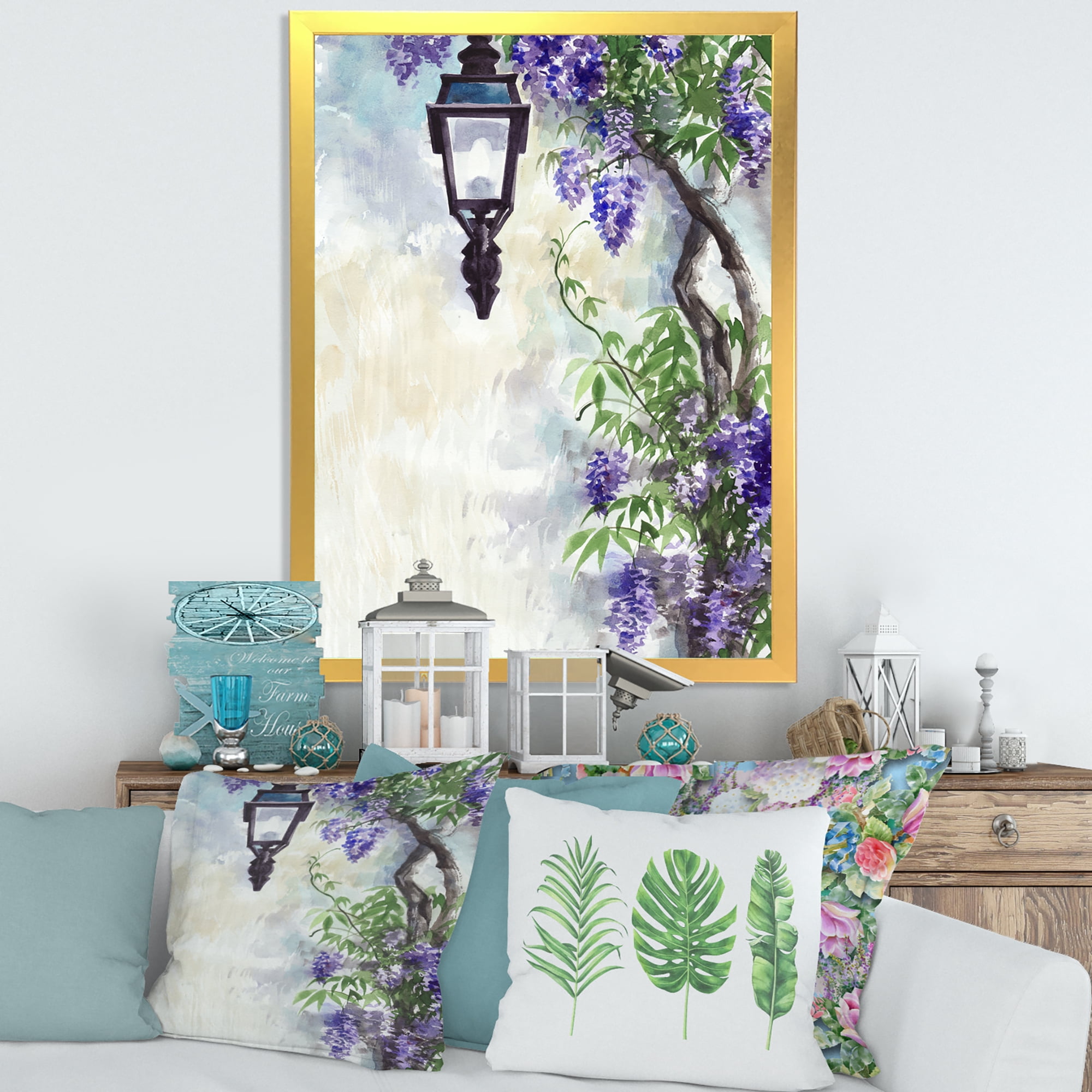 Designart 'Lilac Tree Lantern Vintage Impression' Traditional Framed Art Print