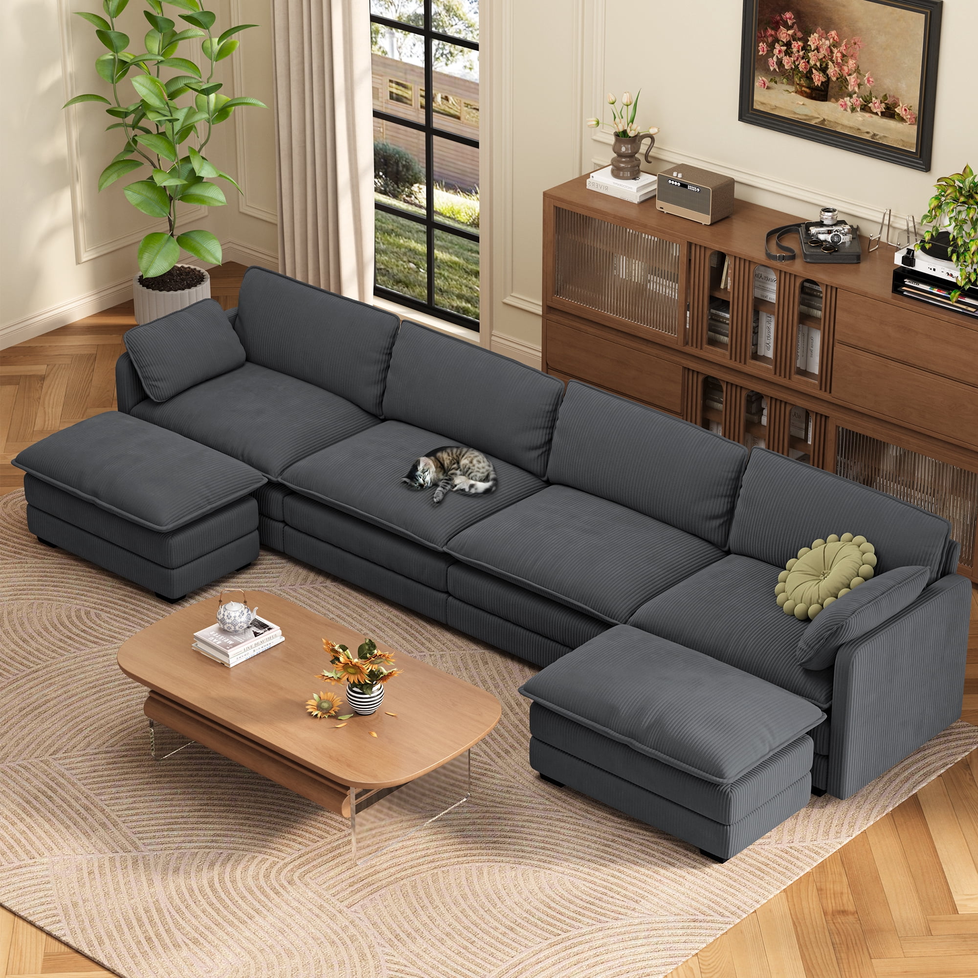 U-Shaped Sectional Couches for Living Room Noelse Cloud Sleeper Sofa with Double Layer Upholstered Seat, Pet-Friendly Fabric Sofa Couches for Living Room Bedroom and Apartment, Gray