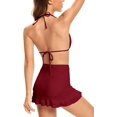 thumbnail image 2 of Traje de baño de Dos Piezas con Cuello en V y Volante Fruncido para Mujer Vino rojo XL Vino rojo XL Xishao ropa, 2 of 2