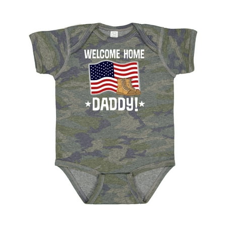 

Inktastic Military Dad Welcome Home USA Flag Gift Baby Boy or Baby Girl Bodysuit
