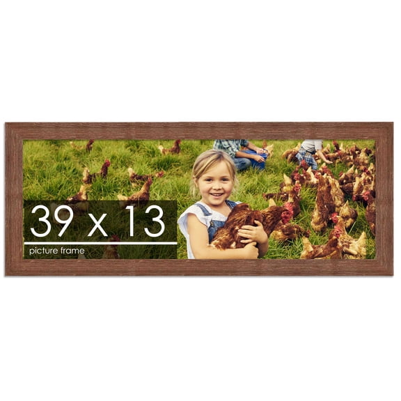 39x13 Brown Rustic Wide Barnwood Picture Frame - UV Acrylic, Foam Board Backing, Hanging Hardware