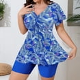 thumbnail image 2 of Enjoytime Plus Size Swimsuit for Women Printed V-Neck Drawstring Short Sleeve 2 Piece Bathing Suit Modest Tankinis Swimwear with Shorts, 2 of 7