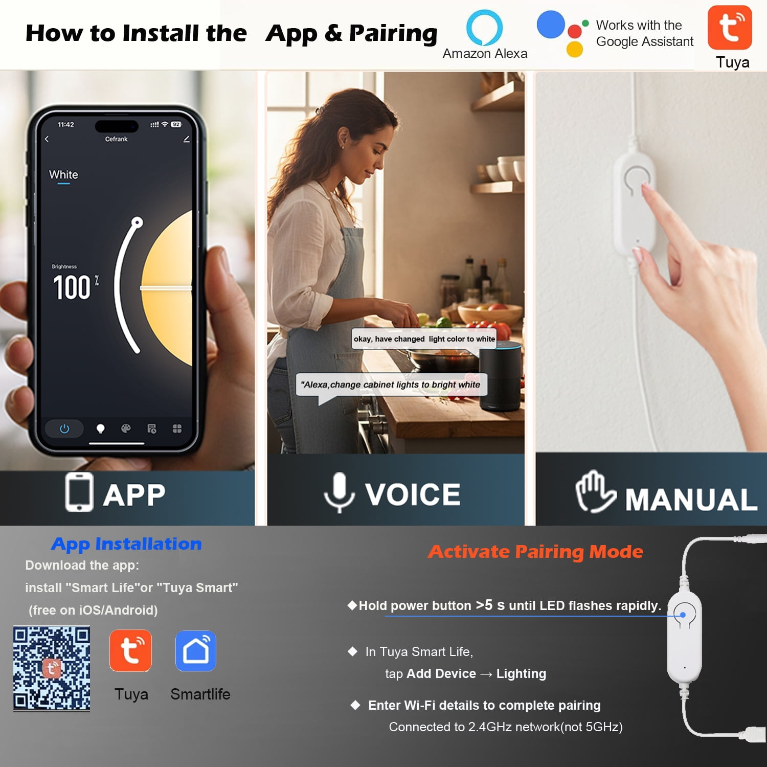 Cefrank Smart Under Cabinet Lights, 4-Pack 12" V-Shaped LED Bars - Voice & App Controlled, Dimmable 2700K-6000K, Easy 5-Minute Install