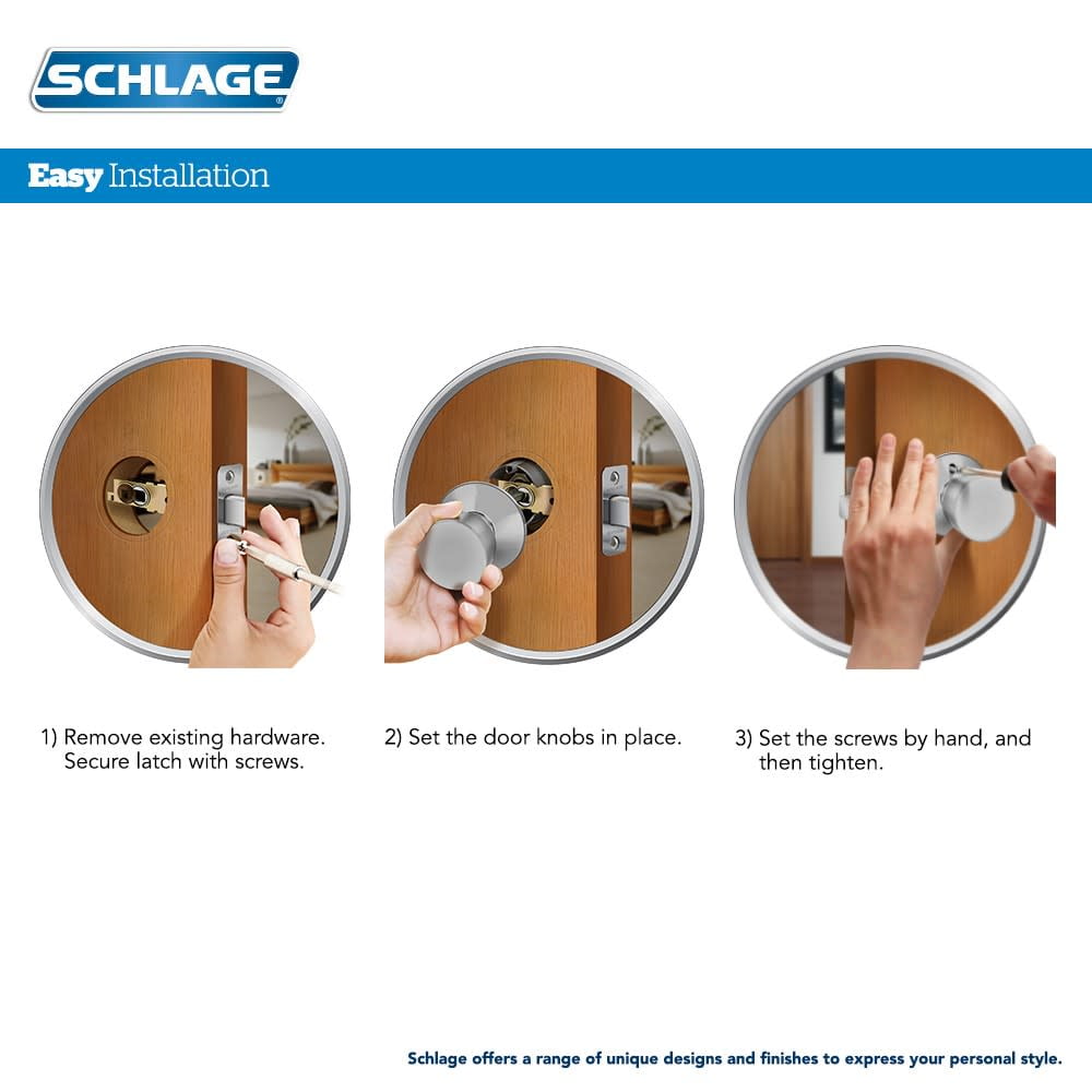 Schlage F51ABWE619ULD Bowery Keyed Entry Single Cylinder Door Knob Set - Nickel