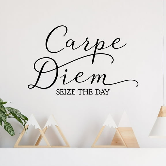 Carpe Diem Seize The Day Vinyl Lettering Wall Decal Removable Sticker Inspirational Decals - Size: 12.5"H x 20"L - Color: Black