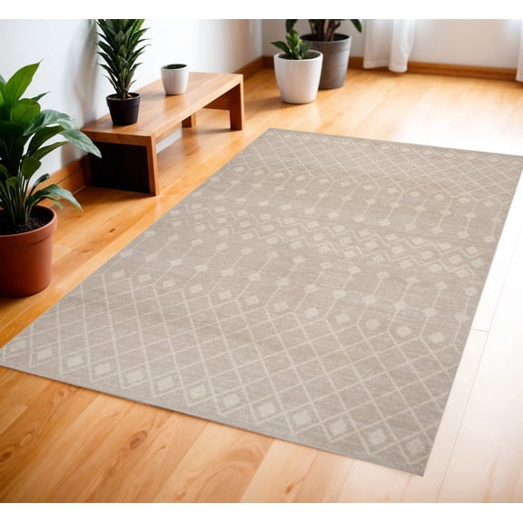 HomeRoots 569842 4 x 6 ft. Geometric Power Loom Rectangle Area Rug, Beige