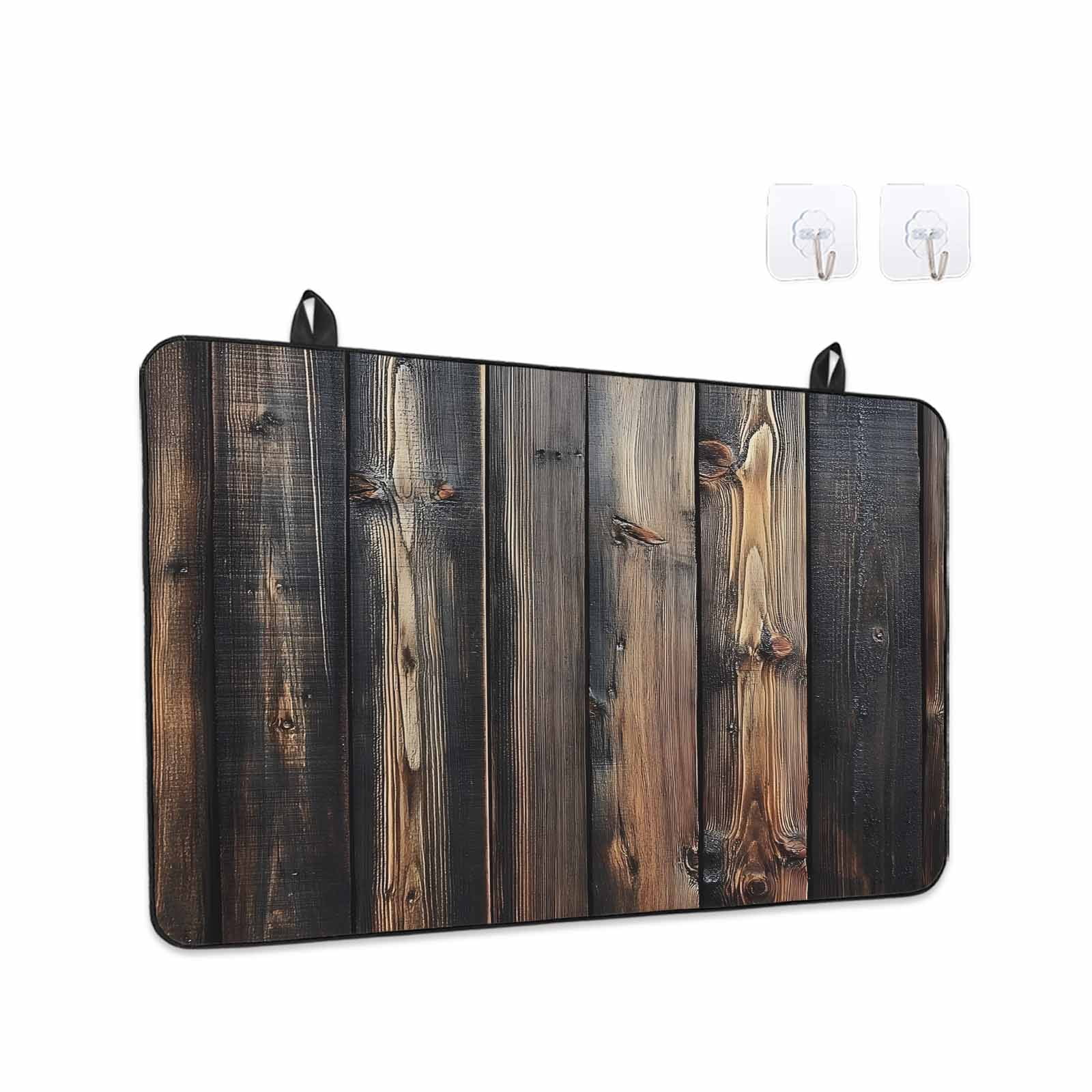 Black Brown Plank Stove Top Cover for Electric Stove, Heat-proof & Non Slip Glass Top Stove Cover Protector, Vintage Chic Wooden Grain Kitchen Flat Cooktop Rubber Mat 24x21 Inches
