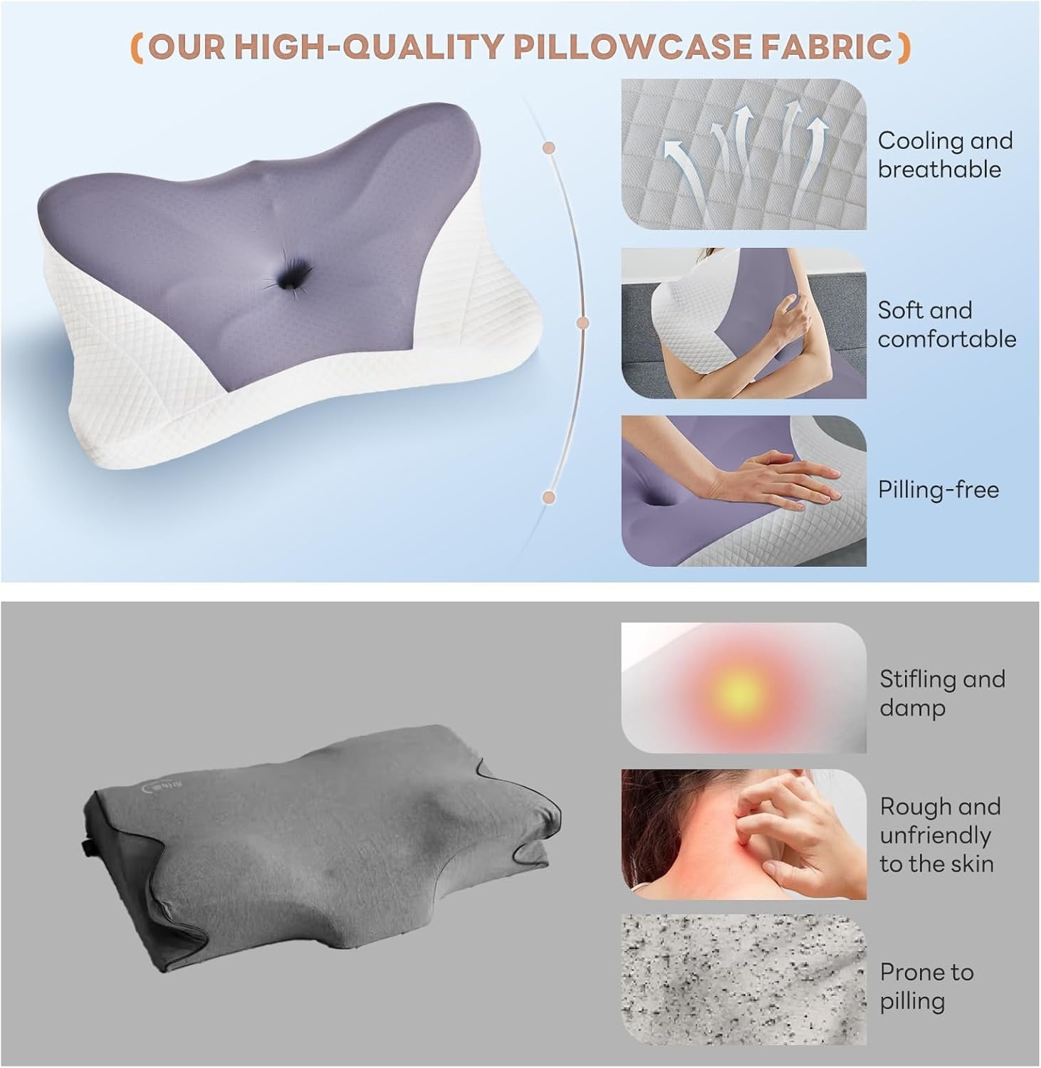 Cervical Pillow for Neck and Shoulder, Ergonomic Memory Foam Pillow with Contour Design, Supports Side Back and Stomach Sleepers, Cooling Orthopedic Pillow, Queen Size, Dark Gray