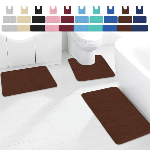 Juego de Felpudos Absorbentes y Antideslizantes para Baño | 3 Piezas de Poliéster con Reverso de Goma | 60 X 50 Cm, 80 X 50 Cm, 120 X 50 Cm | Beige, Gris, Negro, Rosa, Vino, Azul Claro, Azul Cielo, A